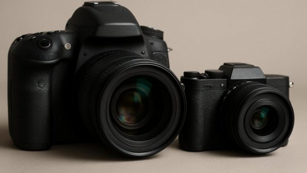 DSLR vs mirrorless cameras showing size difference, Wedding Photography Technology 2026.