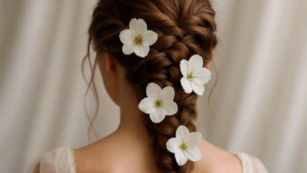 Elegant bridal hairstyle with floral accents, unique bridal hair looks.