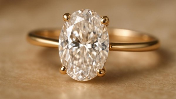 Close-up of gold ring with lab-grown diamond.