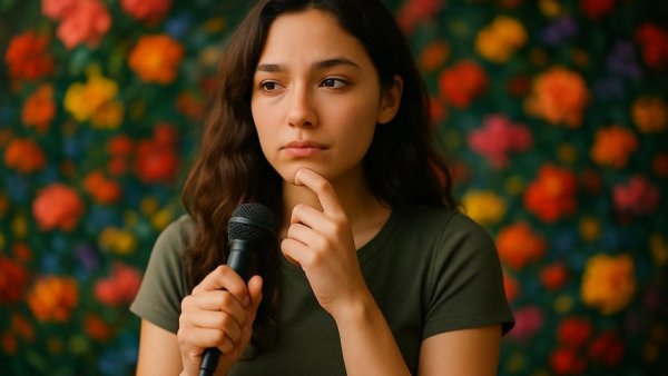 Creating a Wedding Vision: Woman exploring ideas amidst colorful flowers.