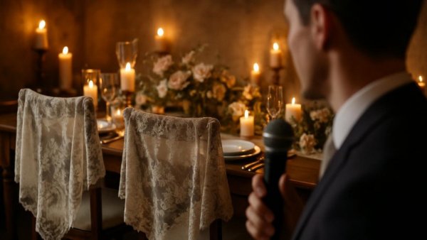 Elegant wedding table inspiration with sheer lace chair covers
