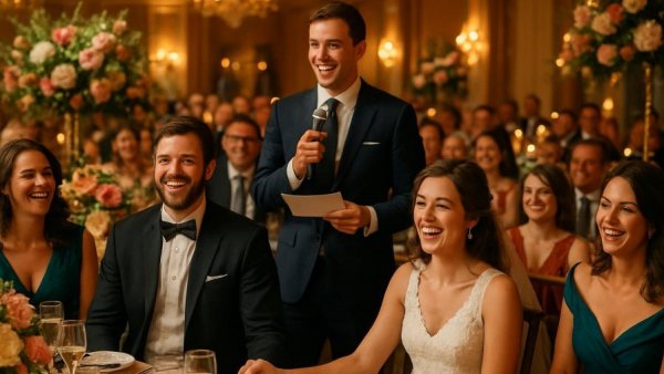 Wedding guests enjoying lively presentations.