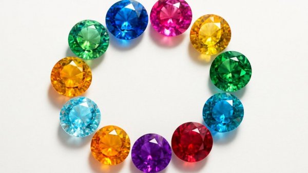 Colorful gemstones on white background, linked to wedding jewelry traditions.