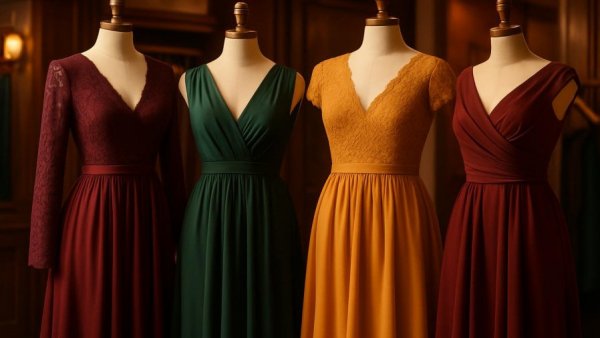 Elegant fall bridesmaid dresses in rich autumn colors.