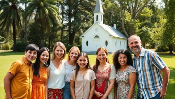 Transformational impact of Christian summer camps on families, outdoor family portrait.