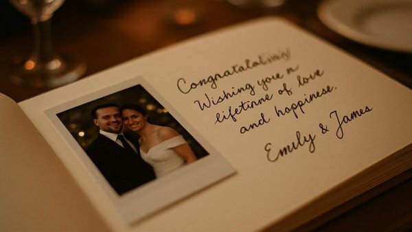 Creative guest book ideas for wedding with Polaroid and note.