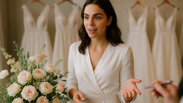 NYC bridal flower designs in elegant shop setting.