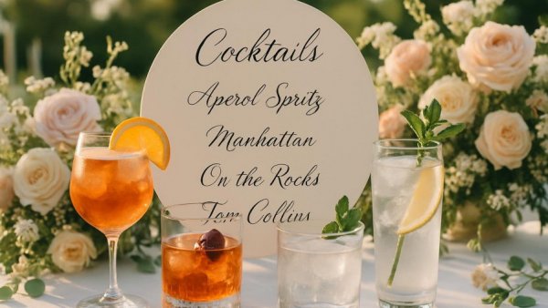 Elegant cocktail menu at outdoor wedding, perfect detail to splurge on.