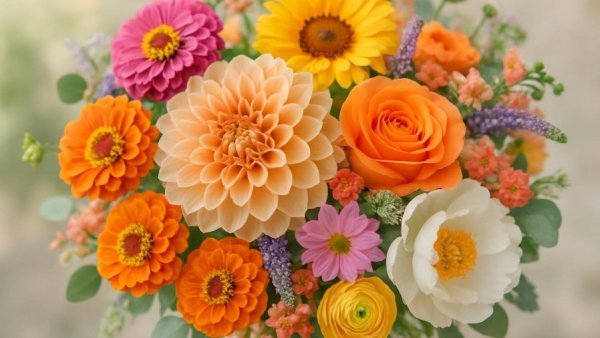 Vibrant decorative wedding flowers by season bouquet in natural light.