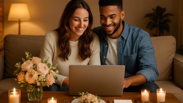 Wedding seating planning with a cozy couple and elegant table setting.