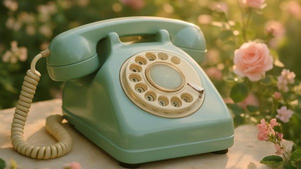 Vintage mint rotary phone in wedding planning setting
