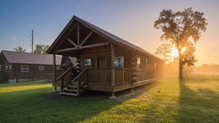 Peaceful sunrise over Camp Impact, empty camp pathways leading to the main lodge, Central Florida youth church camp central florida.