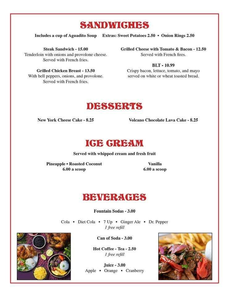 Nana Peruvian Kitchen Sandwiches Menu