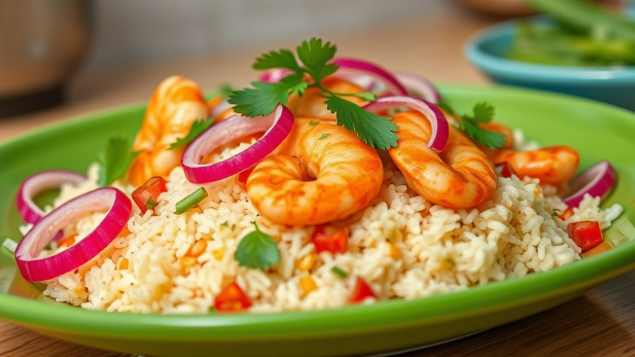 Authentic Peruvian seafood rice, vibrant and fresh presentation.