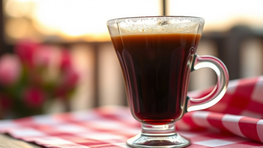 Carajillo Coffee Cocktail in a glass with sugar rim outdoors.
