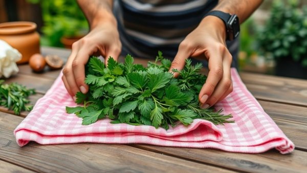 Asado Argentino being prepared with fresh herbs outdoors.