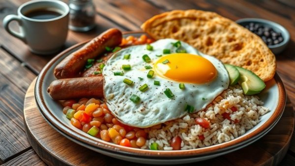 Colombian brunch recipes with local ingredients on a rustic table.