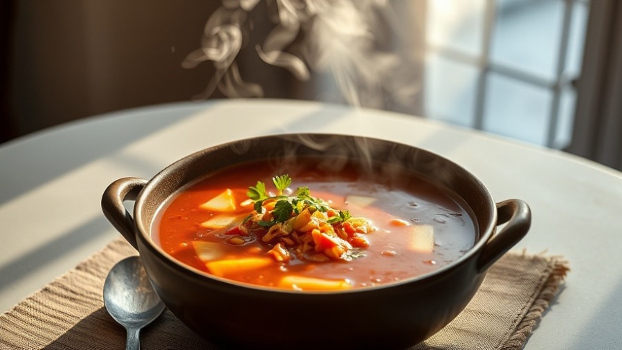 Steaming bowl of traditional Mexican soup during winter