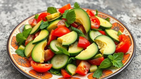 Colombian side dish with avocado, cucumber, and tomato salad