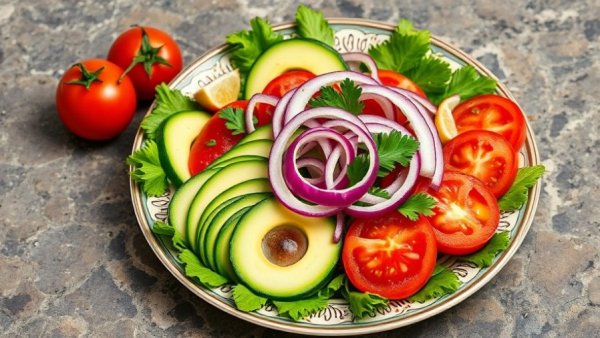 Colombian side salad with avocado and cucumber.