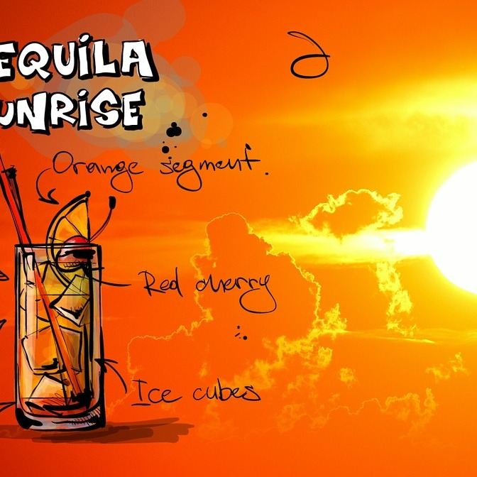 drawing of tequila drink with "tequila sunrise" on the image