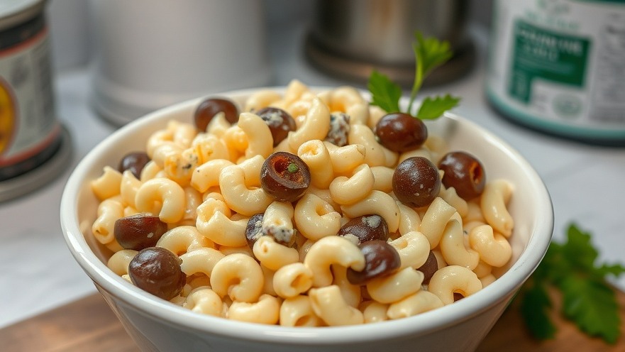 Puerto Rican ensalada de coditos macaroni salad with olives and creamy dressing