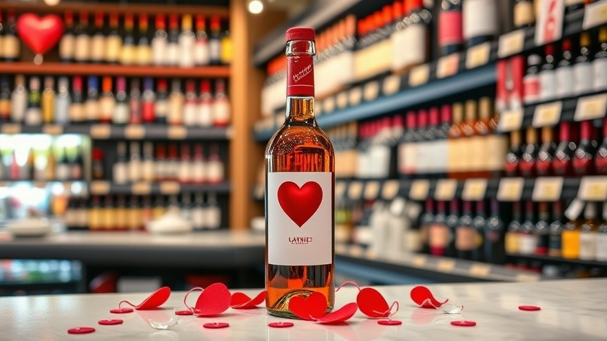 Simple bottle for Valentine's-themed display at liquor store counter.