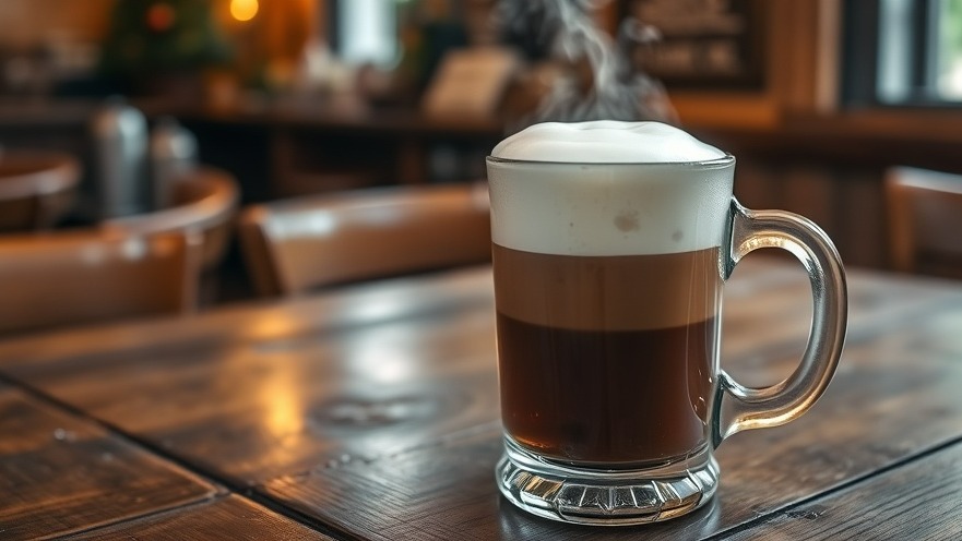 Classic Irish coffee in a glass mug with cream, warm pub atmosphere.