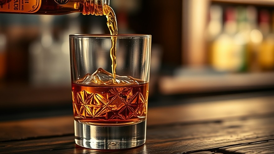 Close-up of Irish whiskey poured in tumbler on rustic bar, perfect for St. Patrick's Day drinks.