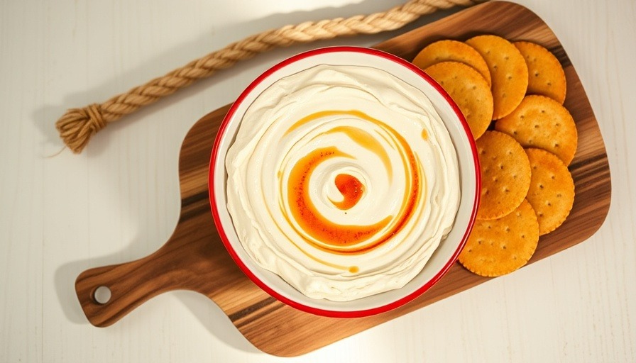 Puerto Rican guava and cream cheese dip served with crackers on a wooden board