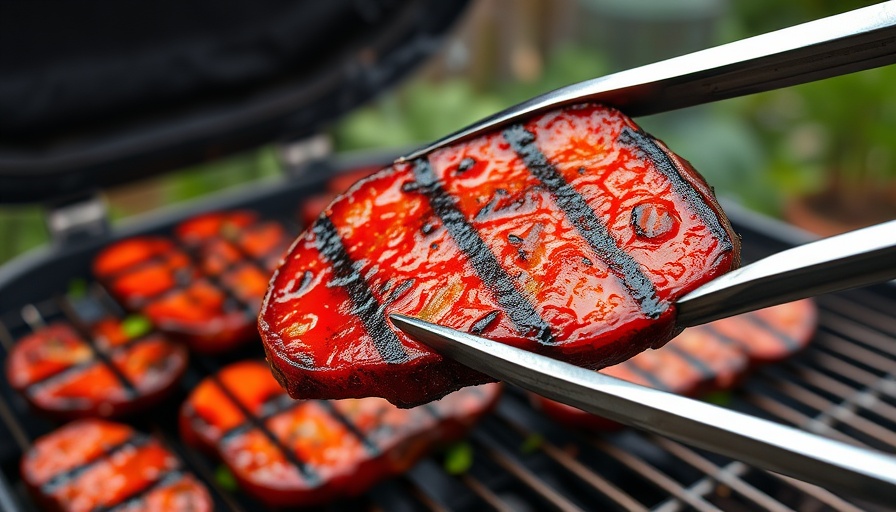Grilled mortadela Argentina sizzling on BBQ.