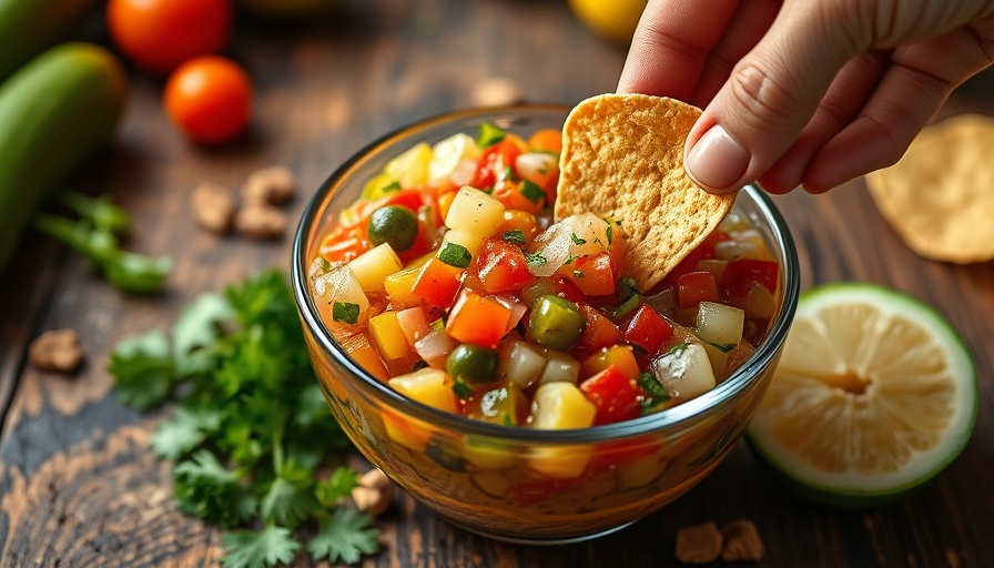Fresh Pickle de Gallo recipe in a bowl with tortilla chip.