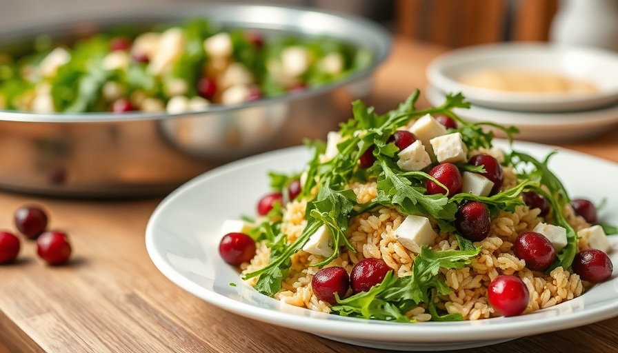 Delicious arugula orzo salad with cranberries and cheese.