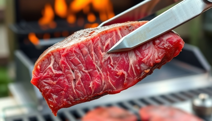 Juicy Argentinian beef slice at outdoor barbecue.