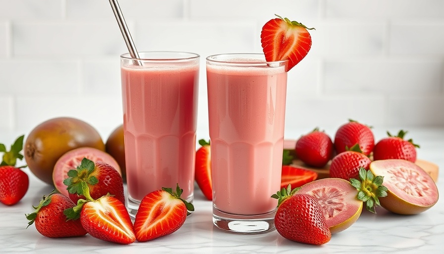 Cuban strawberry guava shake in glass with fresh fruit.
