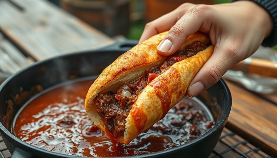 Tasty cachete sandwich dipped in sauce, Argentinian cuisine.