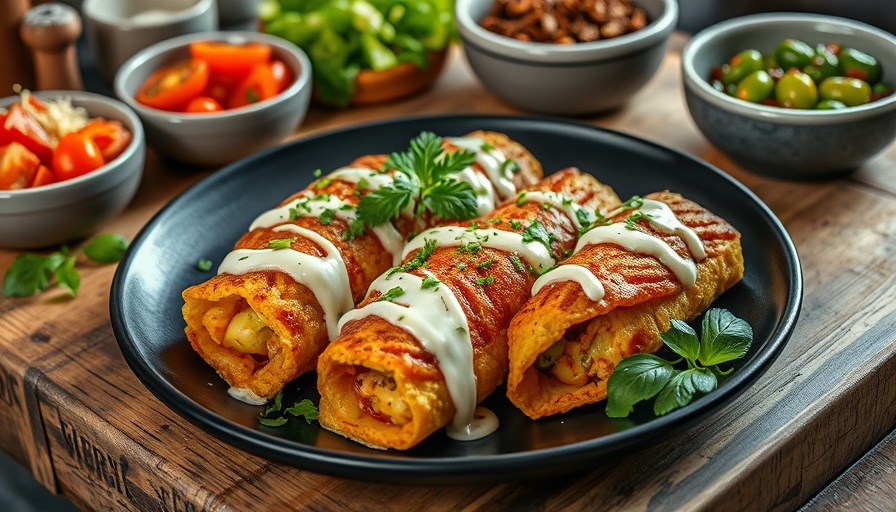 Delicious entomatadas with toppings on a black plate.