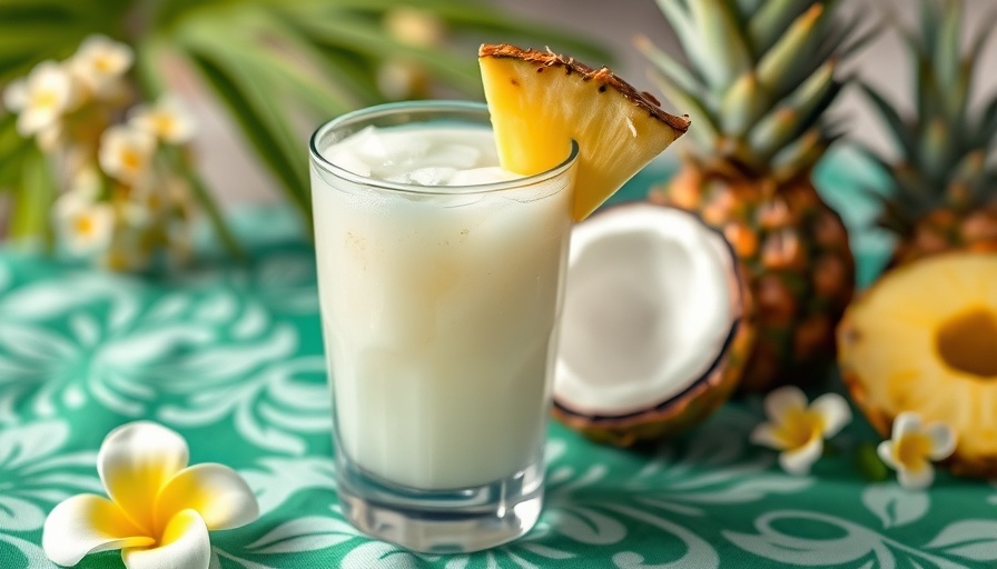 Kid-friendly coconut and pineapple drink with straw and garnish.