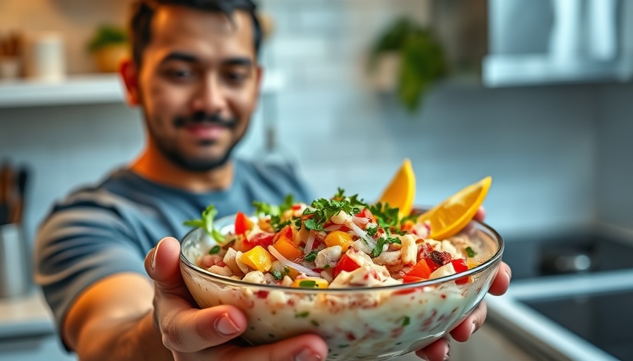 Colorful Peruvian ceviche chifa in a modern kitchen.