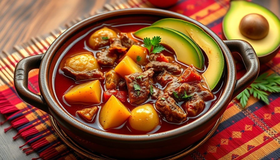 Colorful Colombian stew with beef and potatoes, comforting winter stews.