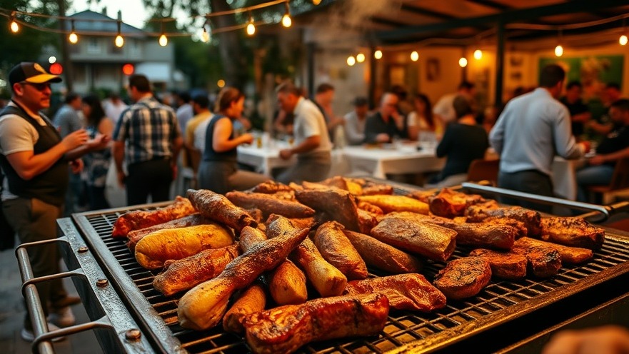 Argentinian asado grill with beef cooking over open flame on a parrilla