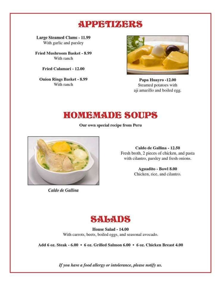 Nana Peruvian Kitchen Appetizers Menu