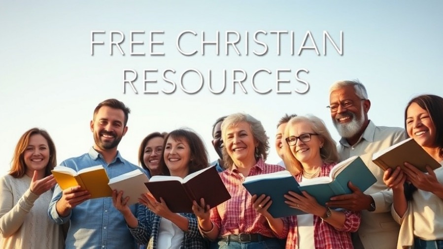 Joyful diverse group sharing free Christian resources, highlighting accessibility in education.