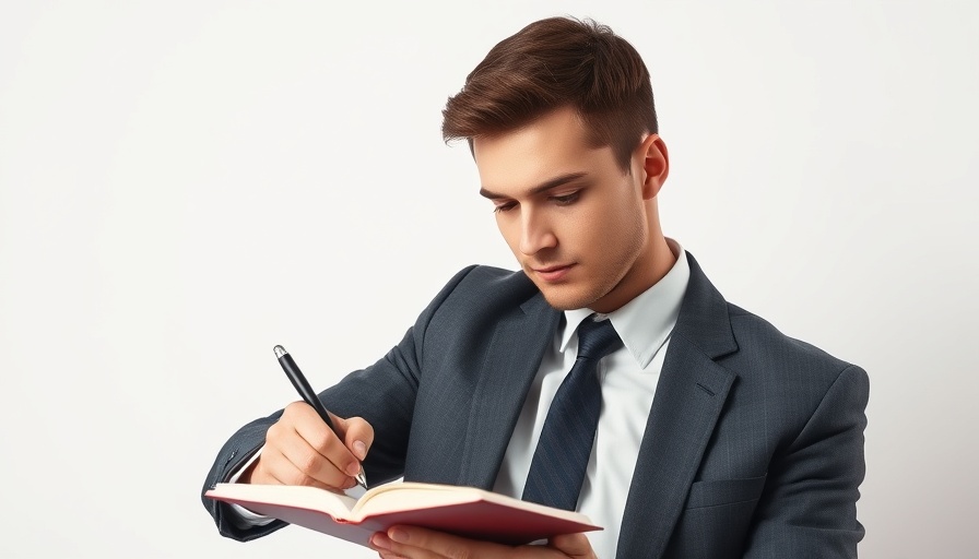 Young man reflecting on new home buying rules, writing notes