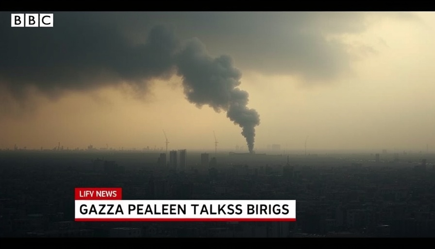 Gaza landscape with smoke, headline 'Gaza Peace Plan Talks Begin'.