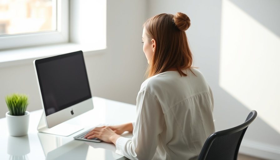 Work as Worship concept, woman working at a minimalist desk in an office.