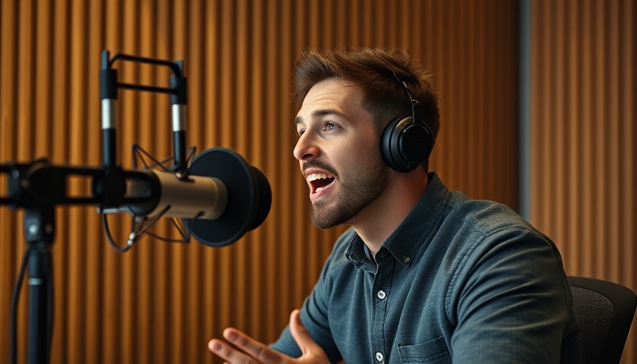 Young man podcasting passionately, modern studio setting, Cultural Identity Enriches Faith.