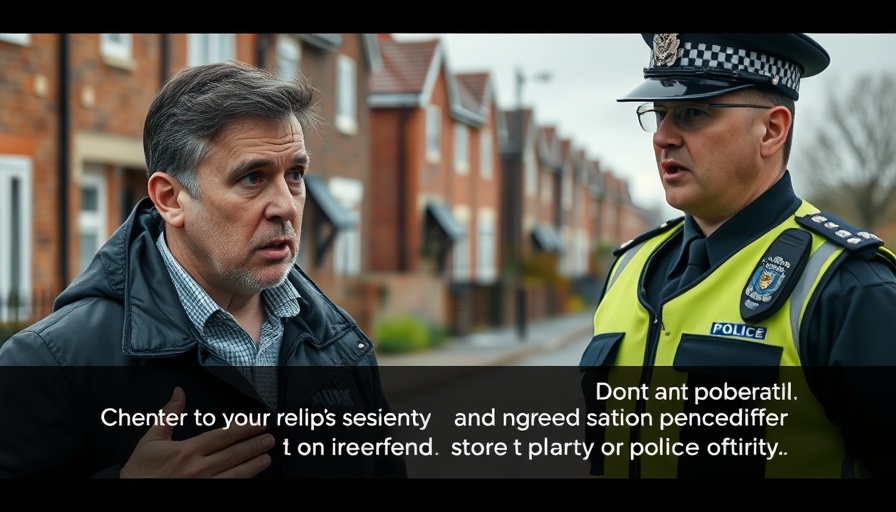 Police encounters in the UK split-screen with man and officer, residential backdrop.