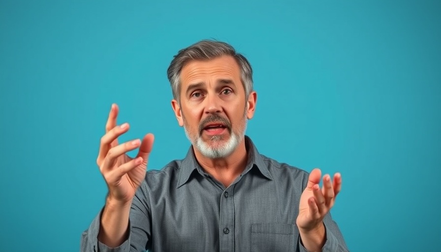 Middle-aged man discussing passionately, highlighting freedom and prosperity.