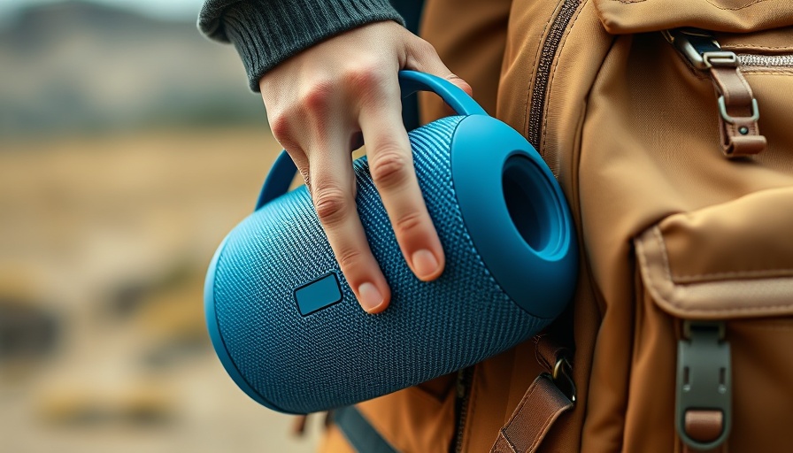 Ultimate Ears Wonderboom 4 Bluetooth speaker held above a backpack.
